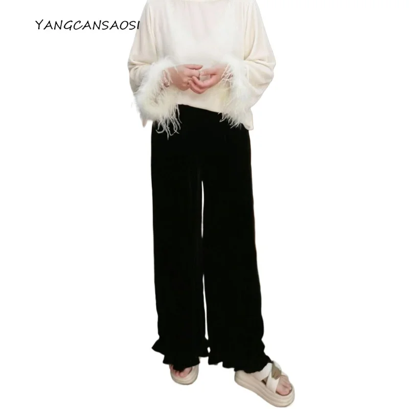 Women's High-end Autumn/Winter Clothing Black 30% Natural Mulberry Silk Velvet Elastic Waist Versatile Casual Wide Leg Pants
Women's High-end Autumn/Winter Clothing Black 30% Natural Mulberry Silk Velvet Elastic Waist Versatile Casual Wide Leg Pants