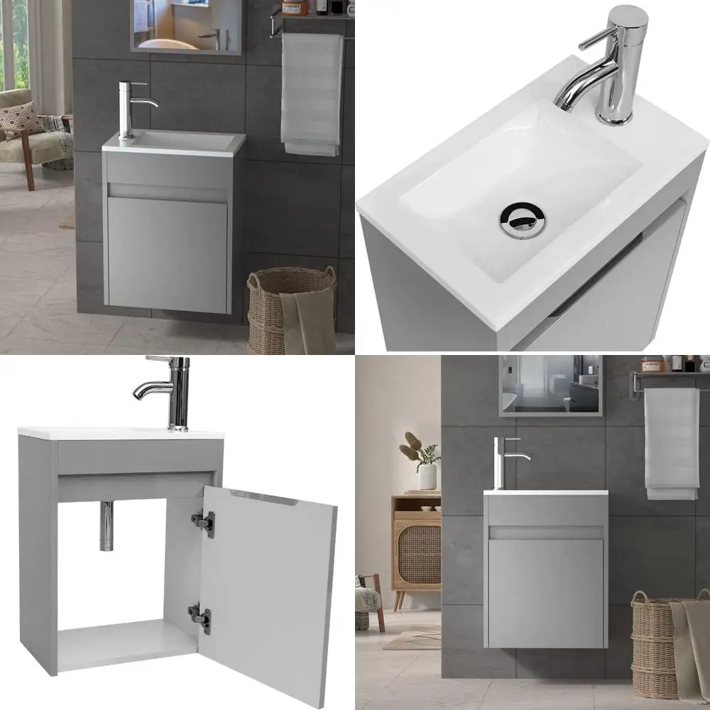 Настенный серый туалетный столик 16 дюймов с керамической раковиной и хромированным смесителем
Настенный серый туалетный столик 16 дюймов с керамической раковиной и хромированным смесителем