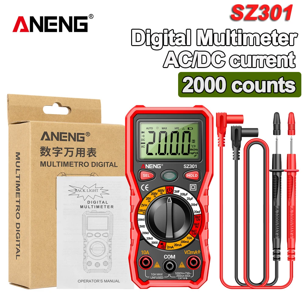 ANENG SZ301 Digital Multimeter AC/DC Votage Current Automatic Tester Electrical Resistance Ohm Ammeter Capacitance Meter Test To
ANENG SZ301 Digital Multimeter AC/DC Votage Current Automatic Tester Electrical Resistance Ohm Ammeter Capacitance Meter Test To