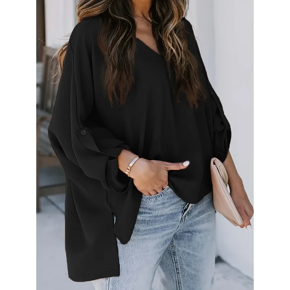 Plus Size 1XL-5XL Summer Women's Casual Casual Roll Up Sleeve V Neck Blouse Ladies Fashion Long Sleeve Blouse
Plus Size 1XL-5XL Summer Women's Casual Casual Roll Up Sleeve V Neck Blouse Ladies Fashion Long Sleeve Blouse