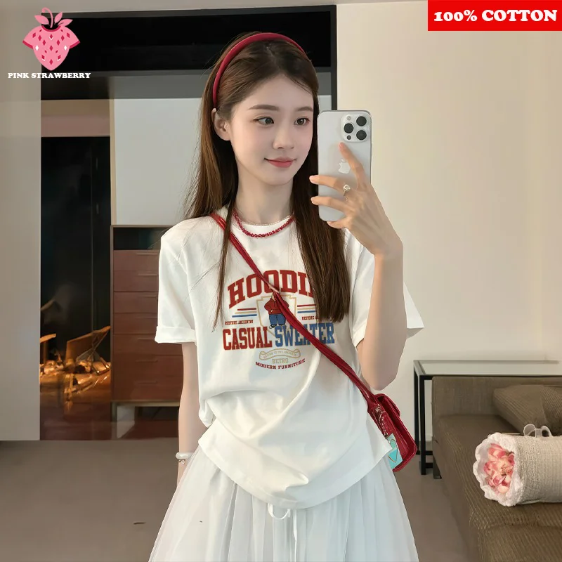 American Style Short sleeve T-shirt Women's 2025 Summer New 100% Cotton Letter Print T-shirt Loose Casual Y2k Top Female clothes
American Style Short sleeve T-shirt Women's 2025 Summer New 100% Cotton Letter Print T-shirt Loose Casual Y2k Top Female clothes