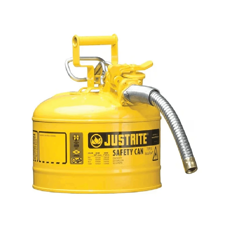 Type II Safety Can, 2.5 Gal Capacity, For Use With Diesel, Galvanized Steel, Yellow, Includes Hose
Type II Safety Can, 2.5 Gal Capacity, For Use With Diesel, Galvanized Steel, Yellow, Includes Hose