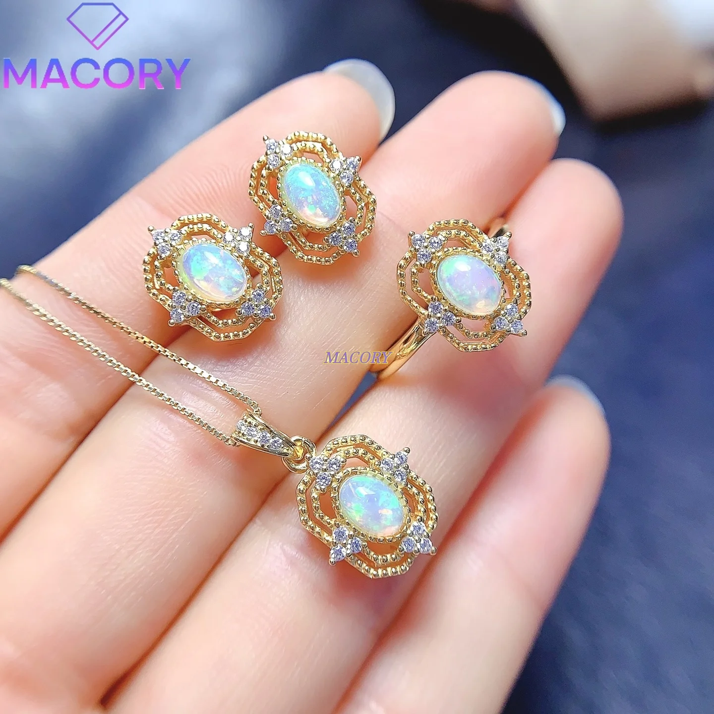 925 sterling silver natural opal three-piece ring necklace stud earrings women's new exquisite gift with certificate christmas
925 sterling silver natural opal three-piece ring necklace stud earrings women's new exquisite gift with certificate christmas