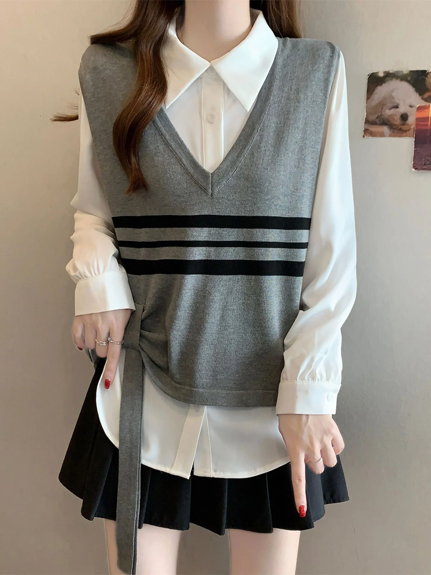 Spring 2026 Women's plus Size Knitted Vest Shirt Two-Piece Set Conceal Meat Design Sense Fashionable Casual Wear
Spring 2026 Women's plus Size Knitted Vest Shirt Two-Piece Set Conceal Meat Design Sense Fashionable Casual Wear