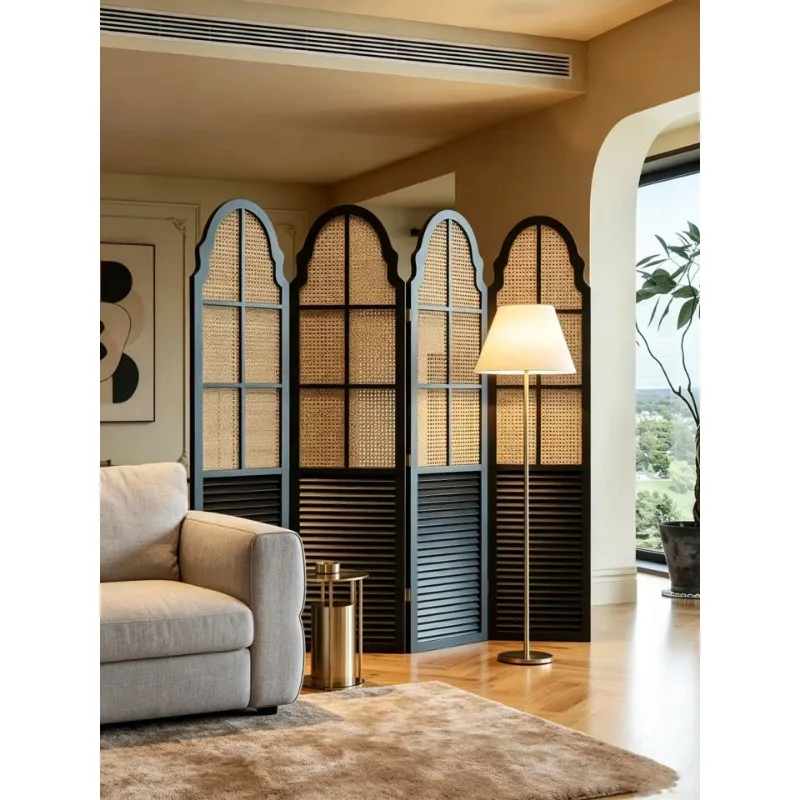 French retro solid wood rattan screen home mobile home
French retro solid wood rattan screen home mobile home