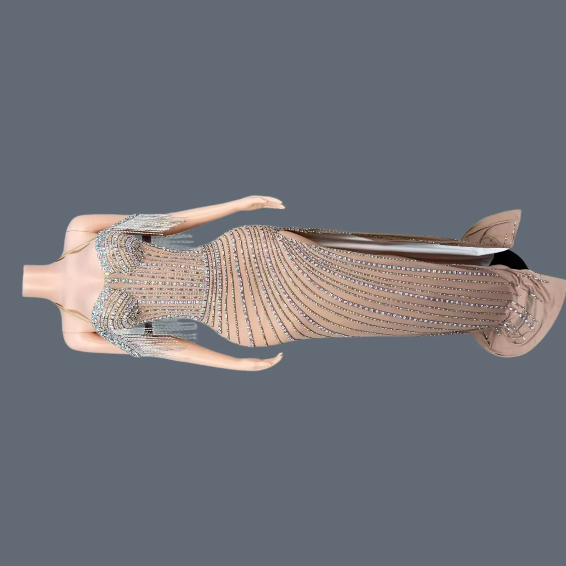 Nude Mesh Halter Off Shoulder Mermaid Maxi Gown Silver Rhinestone Tassel Fringe High Slit Sheer Train Stage Evening Dress Saidao
Nude Mesh Halter Off Shoulder Mermaid Maxi Gown Silver Rhinestone Tassel Fringe High Slit Sheer Train Stage Evening Dress Saidao