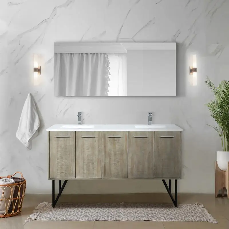 60" Double Bath Vanity with White Quartz Top & Chrome Faucet Set, Rustic Acacia Design, 20" Depth
60" Double Bath Vanity with White Quartz Top & Chrome Faucet Set, Rustic Acacia Design, 20" Depth
