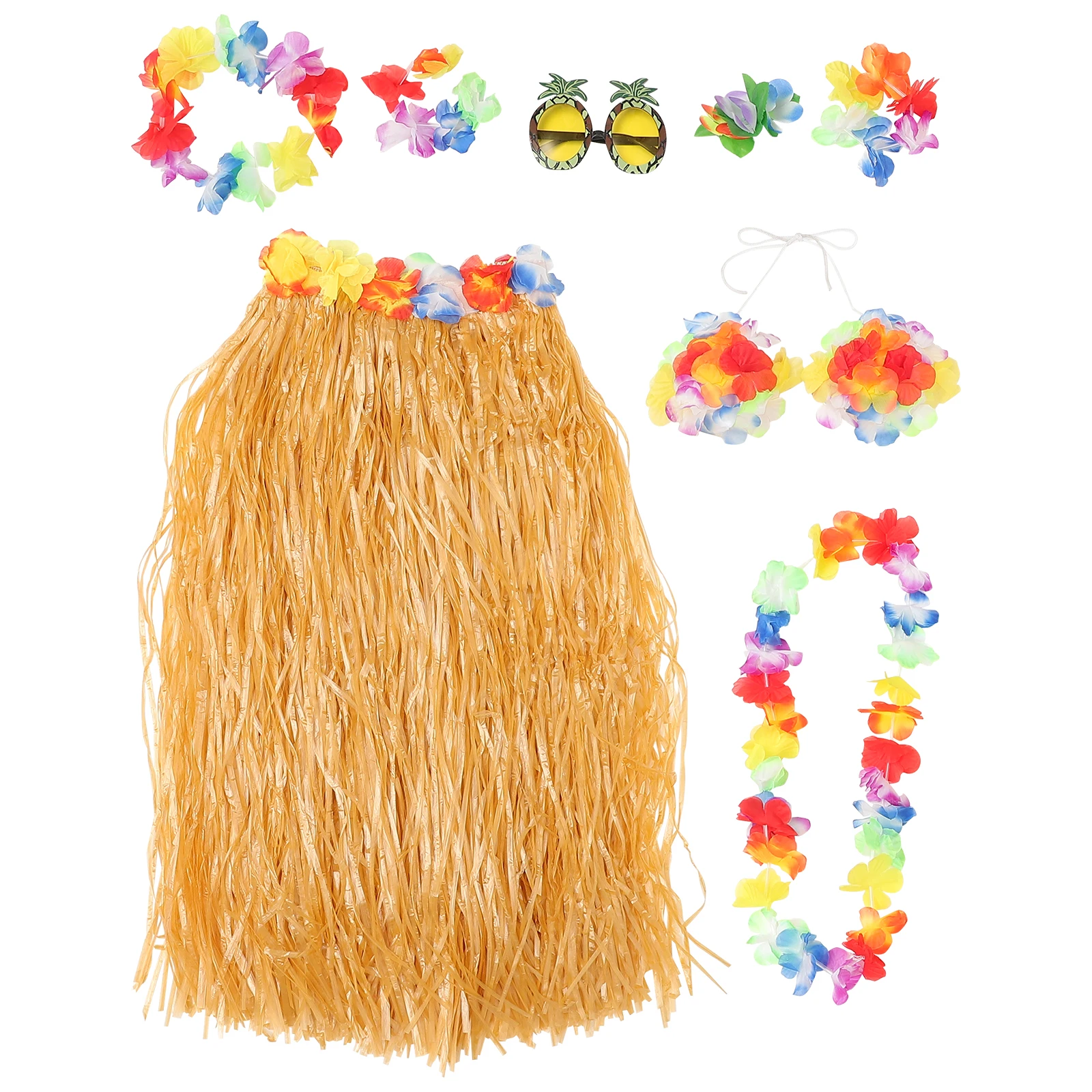 8PCS Beach Costume Dress Tropical Grass Dance Skirt Flower Bracelets Headband Bra Hair Clip Glasses Set (80CM
8PCS Beach Costume Dress Tropical Grass Dance Skirt Flower Bracelets Headband Bra Hair Clip Glasses Set (80CM