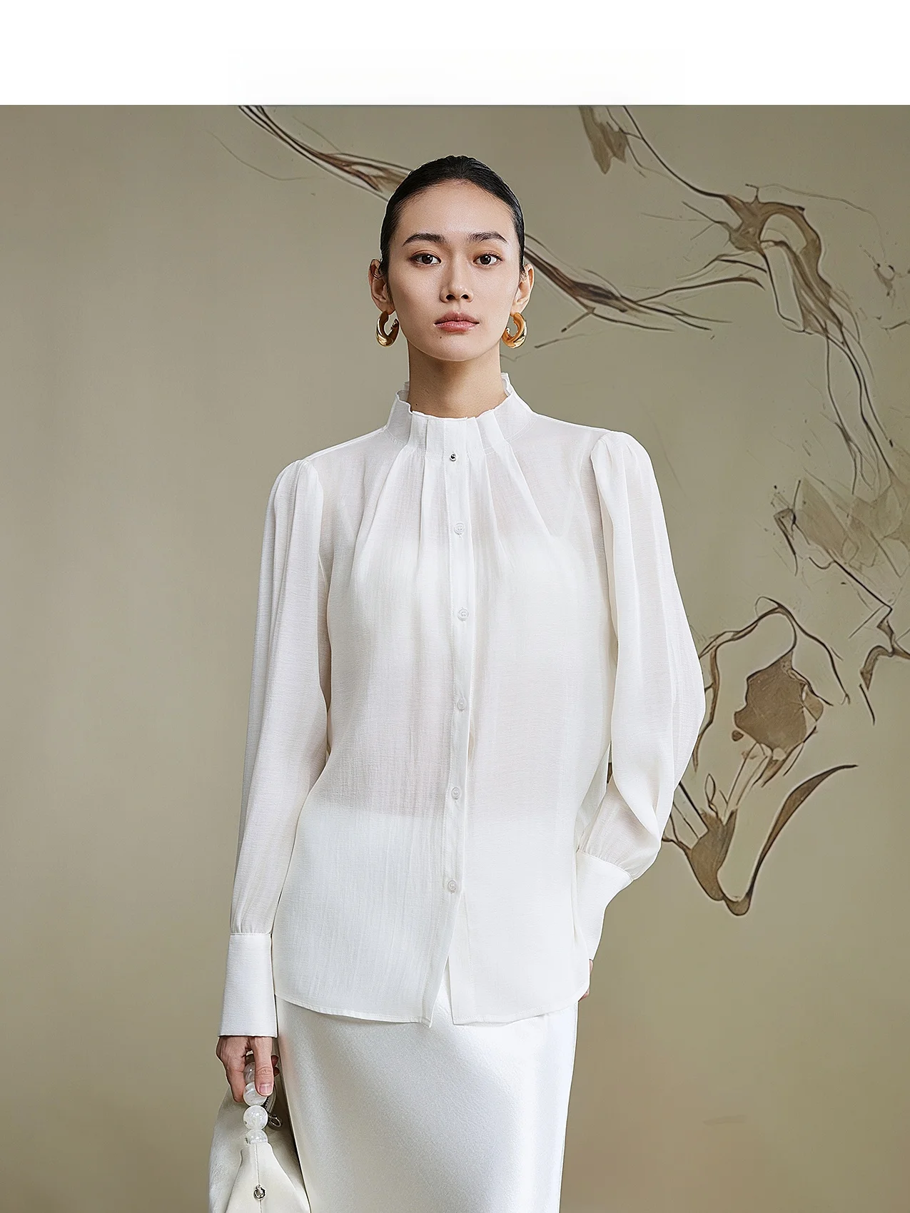 Annibycn Women's Lightweight Texture Silk Long Sleeve Shirt Spring Elegance Stand Collar Top Commute Style Regular Fit
Annibycn Women's Lightweight Texture Silk Long Sleeve Shirt Spring Elegance Stand Collar Top Commute Style Regular Fit
