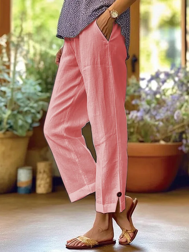 Women's Linen Wide Leg Trousers Side Slit & Button - Detailed Casual Loose Pants
Women's Linen Wide Leg Trousers Side Slit & Button - Detailed Casual Loose Pants