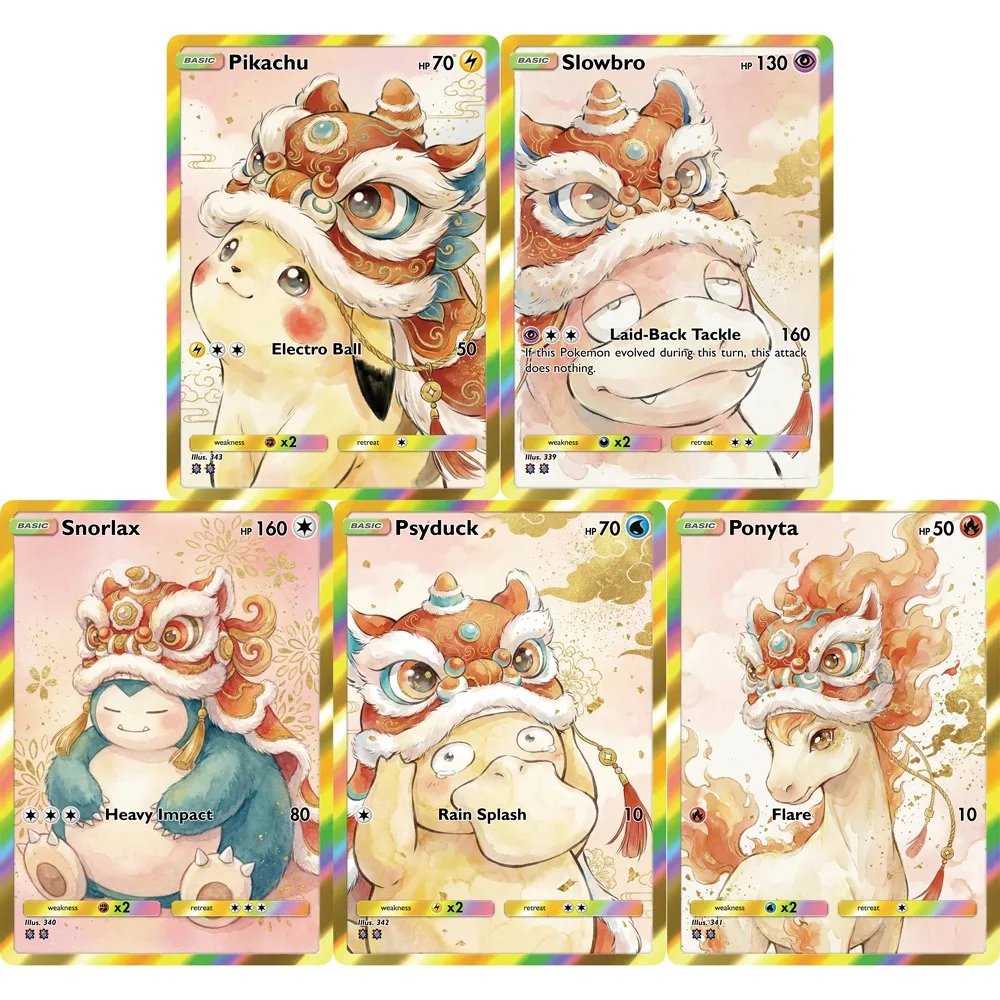 Набор из 5 коллекционных карт Pokemon PTCG: Psyduck, Snorlax, Slowpoke, Ponyta, Lion Dance Series. Редкие голографические карты Pokemon. Подарок.
Набор из 5 коллекционных карт Pokemon PTCG: Psyduck, Snorlax, Slowpoke, Ponyta, Lion Dance Series. Редкие голографические карты Pokemon. Подарок.