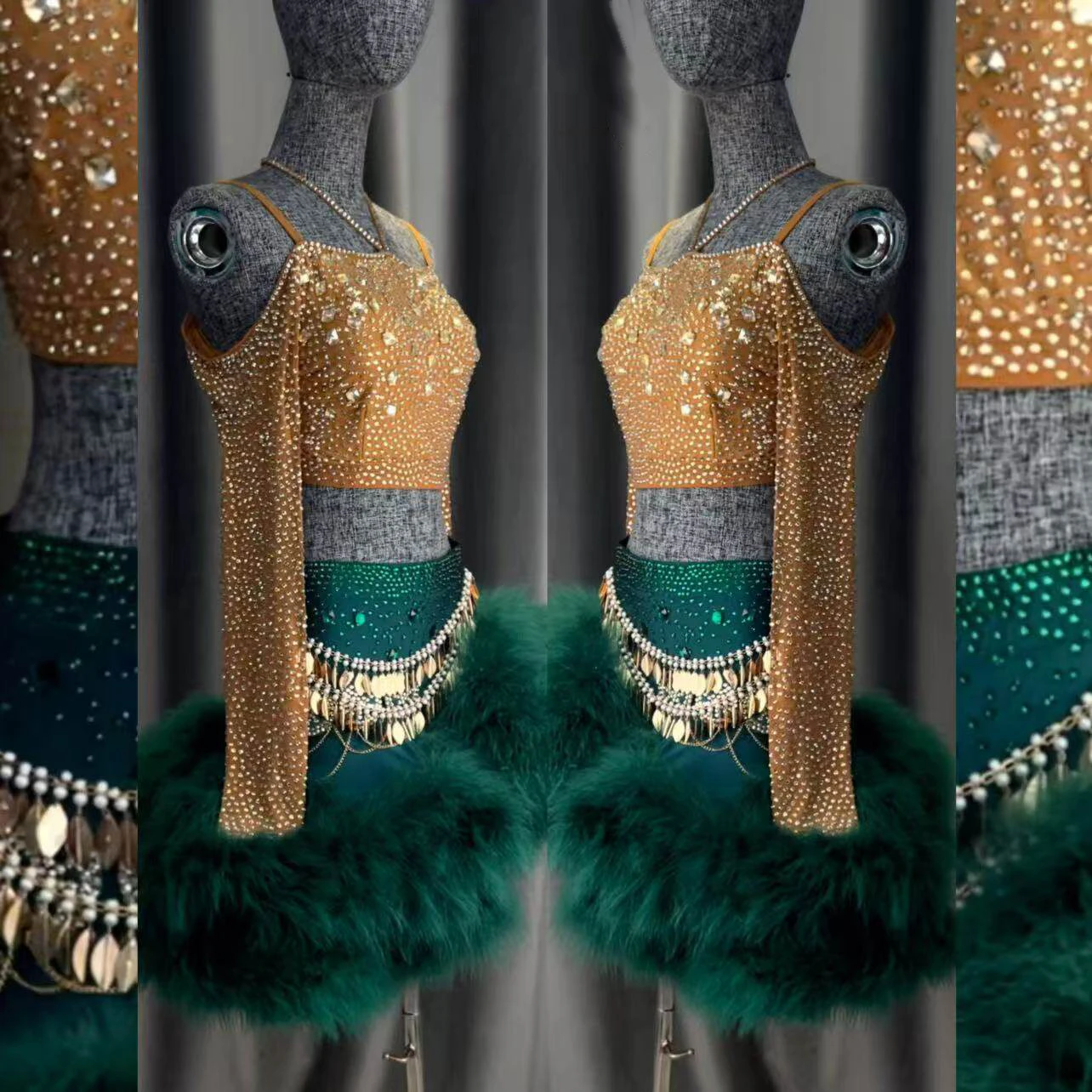 Latin Dance Adult Children'S Dress AB Stone High-End Custom Classic Green Gold Fluffy Skirt Cha Cha Tango Women'S Clothing
Latin Dance Adult Children'S Dress AB Stone High-End Custom Classic Green Gold Fluffy Skirt Cha Cha Tango Women'S Clothing