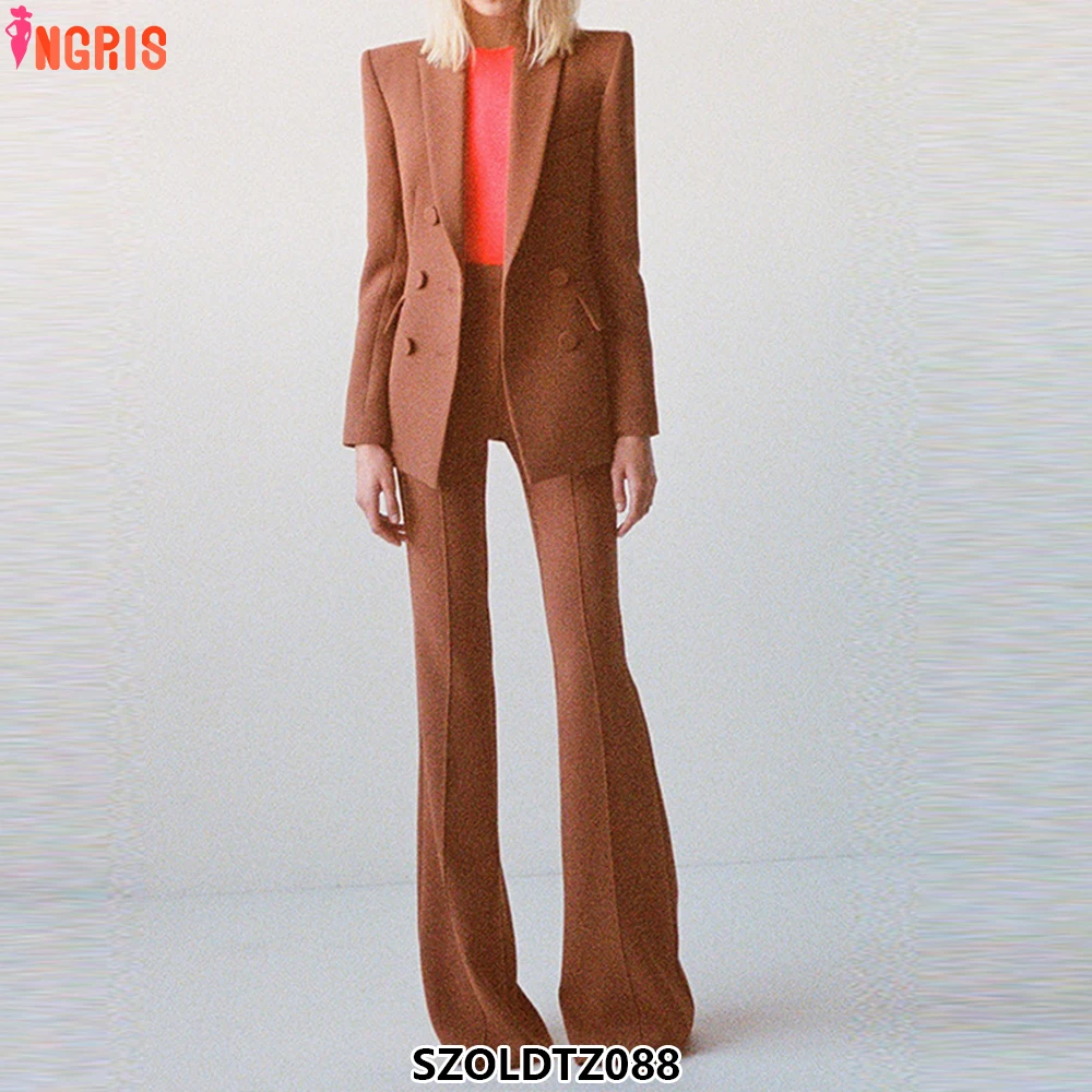 2025 European and American celebrity fashion new double-breasted slim-fit bell-bottom pants casual two-piece suit-SZOLDTZ088 
2025 European and American celebrity fashion new double-breasted slim-fit bell-bottom pants casual two-piece suit-SZOLDTZ088