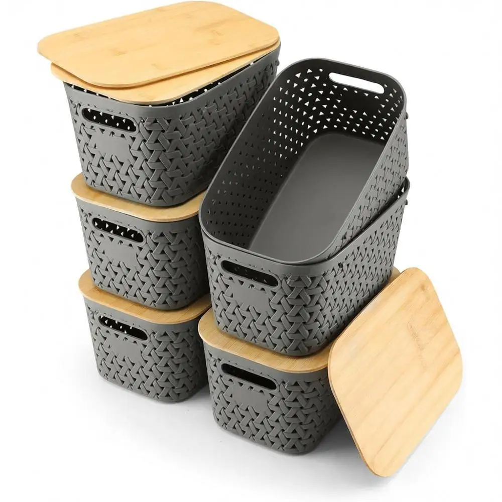 Серые контейнеры для хранения с бамбуковыми крышками, набор из 6 штук, декоративные органайзеры для кладовой и офиса
Серые контейнеры для хранения с бамбуковыми крышками, набор из 6 штук, декоративные органайзеры для кладовой и офиса