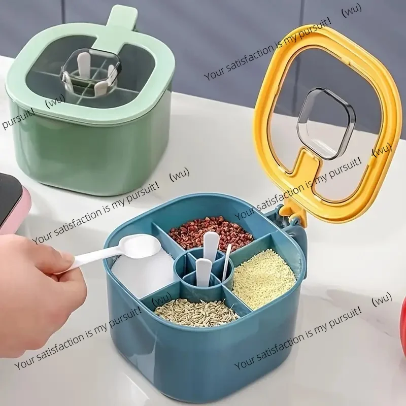 Коробка для приправ большой емкости 4-в-1 с крышкой и ложками поставляется с четырьмя ложками для домашней кухни для контейнеров для соли
Коробка для приправ большой емкости 4-в-1 с крышкой и ложками поставляется с четырьмя ложками для домашней кухни для контейнеров для соли