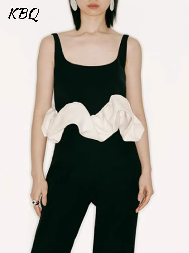 KBQ Hit Color Patchwork Ruffle Top For Women Square Collar Sleeveless Minimalist Casual Slimming Tank Tops Female Fashion New
KBQ Hit Color Patchwork Ruffle Top For Women Square Collar Sleeveless Minimalist Casual Slimming Tank Tops Female Fashion New