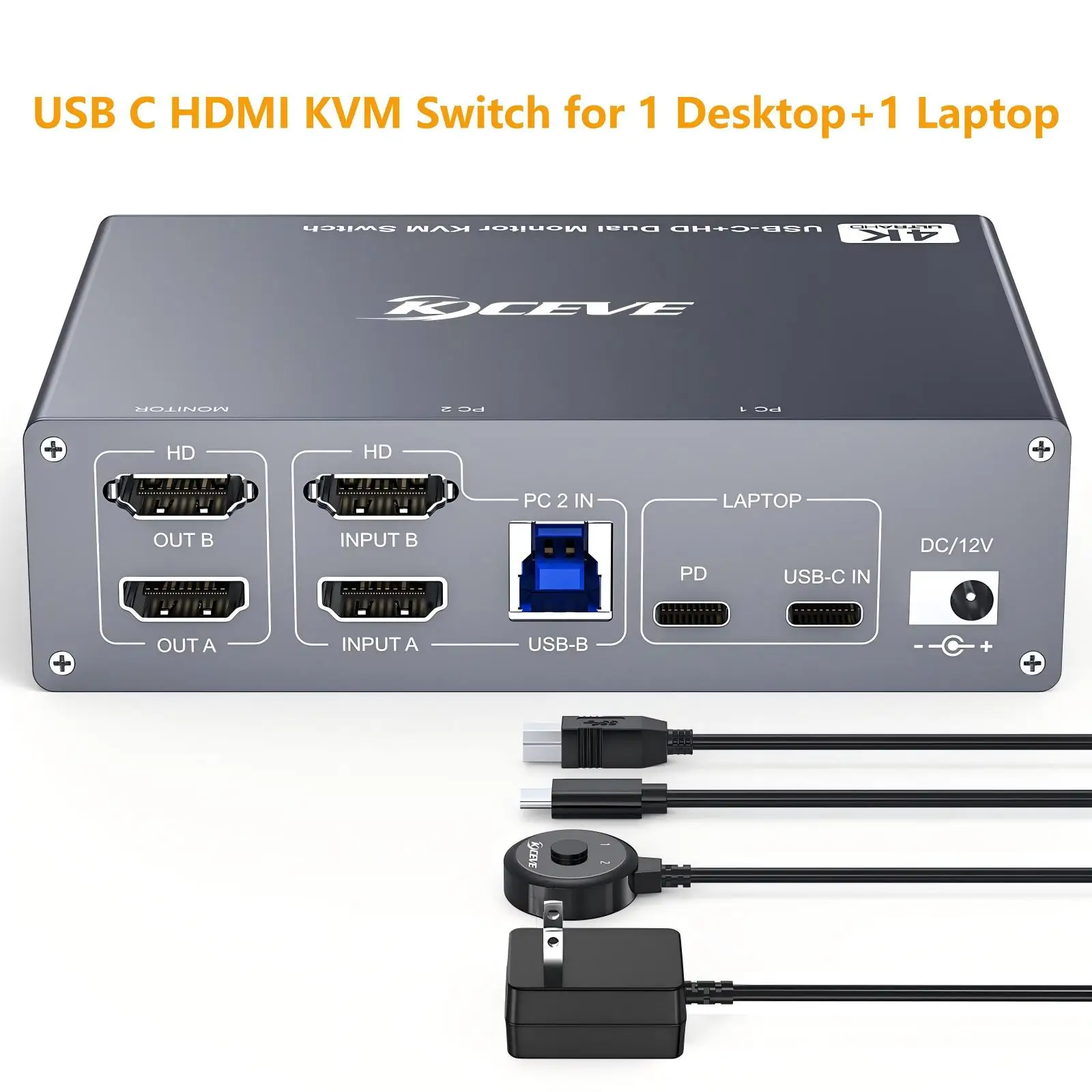 Dual Monitor KVM Switch for Laptop & Desktop 4K@60Hz, USB C + HDMI KVM Switch 2 Monitors 2 Computers with 4 USB 3.0 Port
Dual Monitor KVM Switch for Laptop & Desktop 4K@60Hz, USB C + HDMI KVM Switch 2 Monitors 2 Computers with 4 USB 3.0 Port
