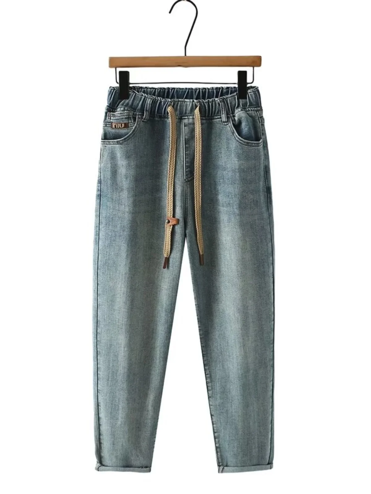 Soft Denim Harem Pants High Elasticity Drawstring Waist Cotton Stretch Blue Jeans Long Trousers for plus Size Women
Soft Denim Harem Pants High Elasticity Drawstring Waist Cotton Stretch Blue Jeans Long Trousers for plus Size Women
