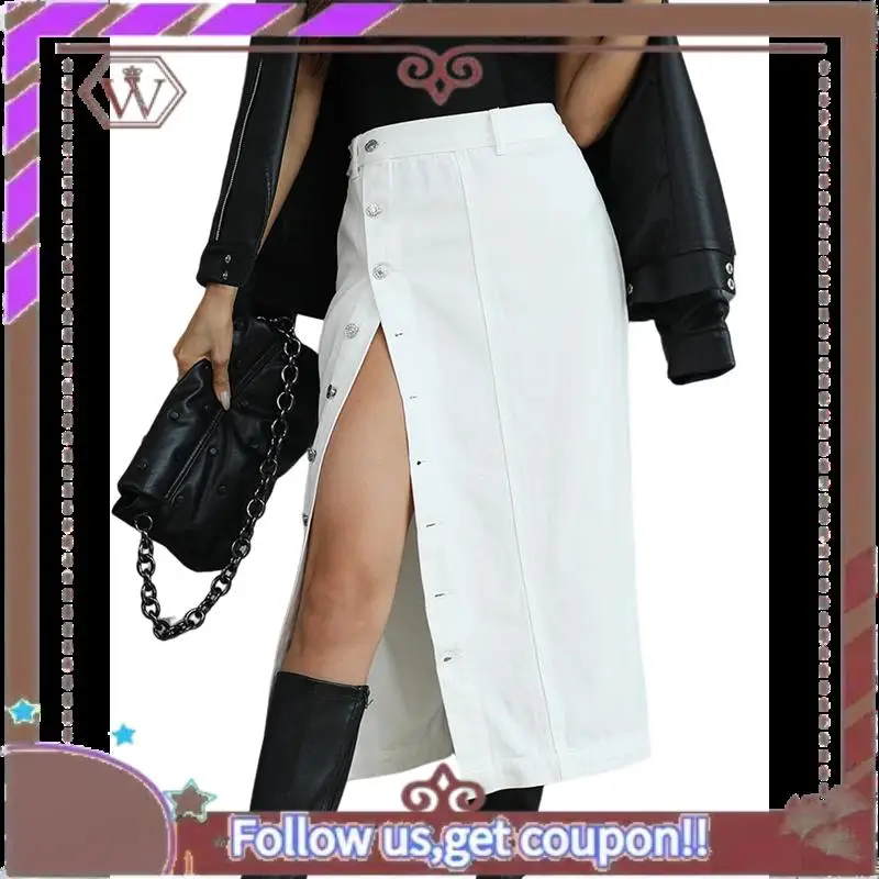 A95D-Womens Casual Slit Denim Midi Jean Skirt Stretch High Waist Frayed Button Up 
A95D-Womens Casual Slit Denim Midi Jean Skirt Stretch High Waist Frayed Button Up