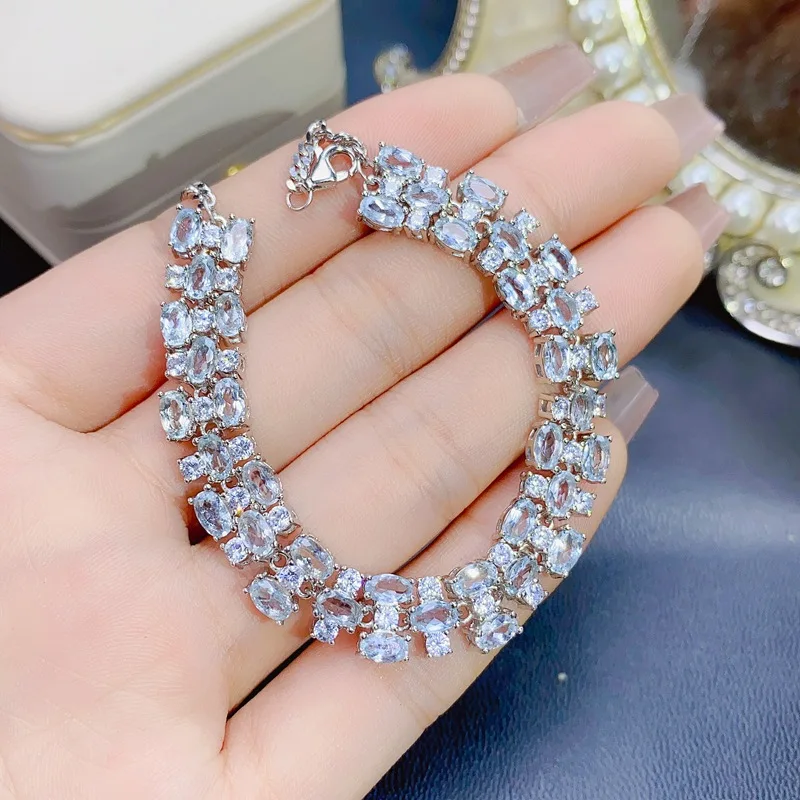 Natural Aquamarine Tennis Bracelet 3x5mm Oval Cut 925 Silver with CZ Accents Cluster Adjustable Statement Bracelet
Natural Aquamarine Tennis Bracelet 3x5mm Oval Cut 925 Silver with CZ Accents Cluster Adjustable Statement Bracelet