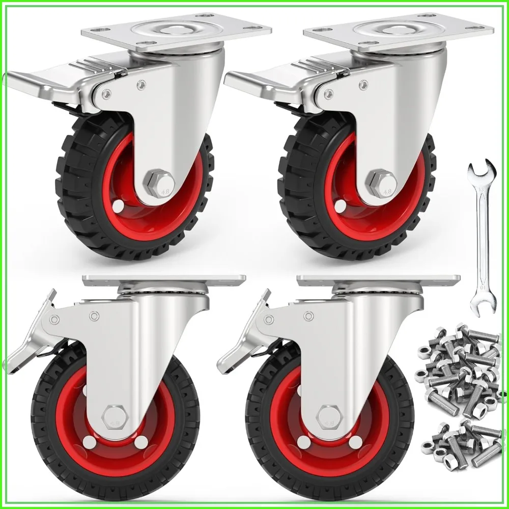 4" Swivel Caster Wheels with Safety Dual Locking, Rubber Tire, Heavy Duty 300 Lbs, 4-Pack for Workbench, Cart, Trolley, Dolly, Cabinet
4" Swivel Caster Wheels with Safety Dual Locking, Rubber Tire, Heavy Duty 300 Lbs, 4-Pack for Workbench, Cart, Trolley, Dolly, Cabinet