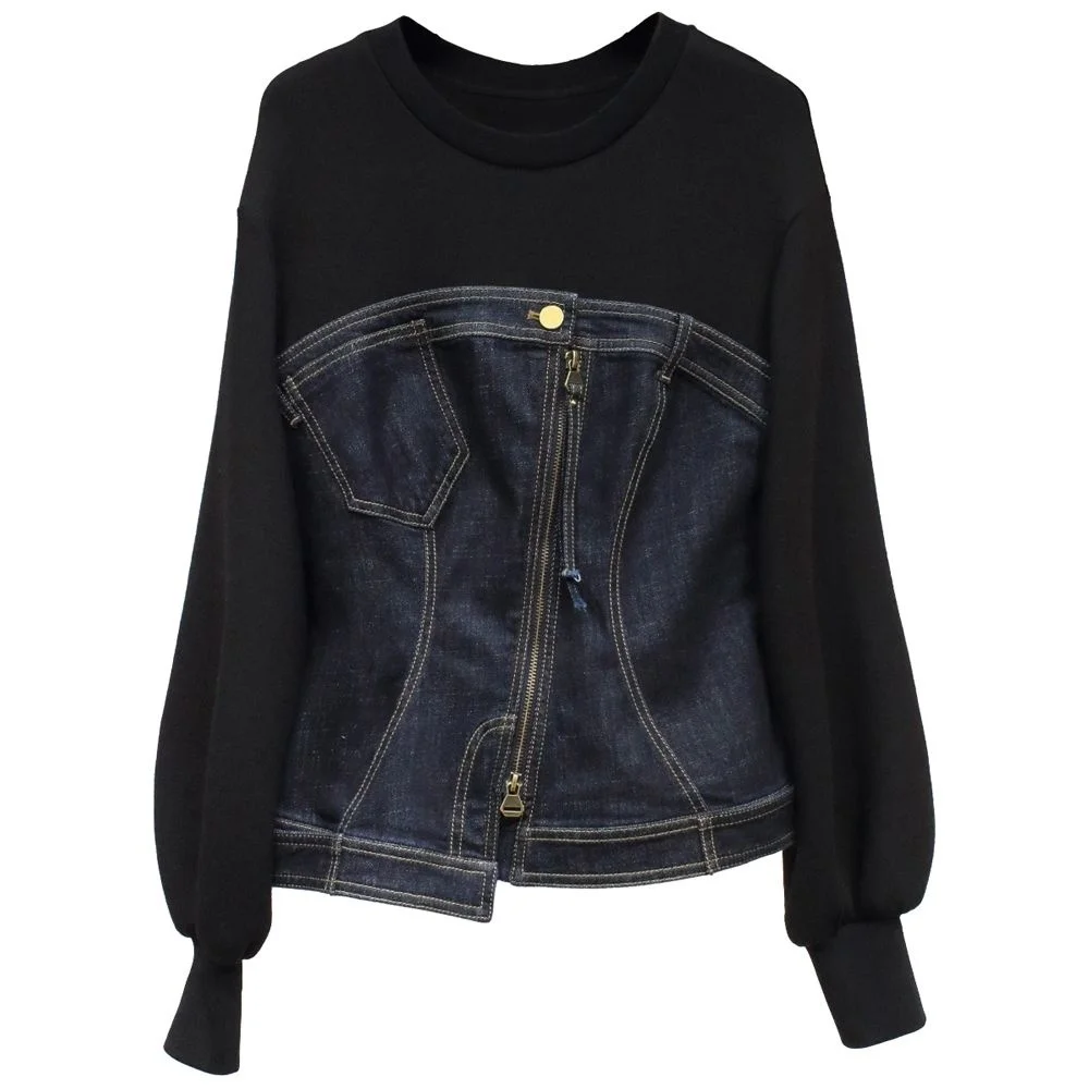 autumn 2023 new design sense top fashion age-reducing denim stitching sweater women's trendy space cotton
autumn 2023 new design sense top fashion age-reducing denim stitching sweater women's trendy space cotton