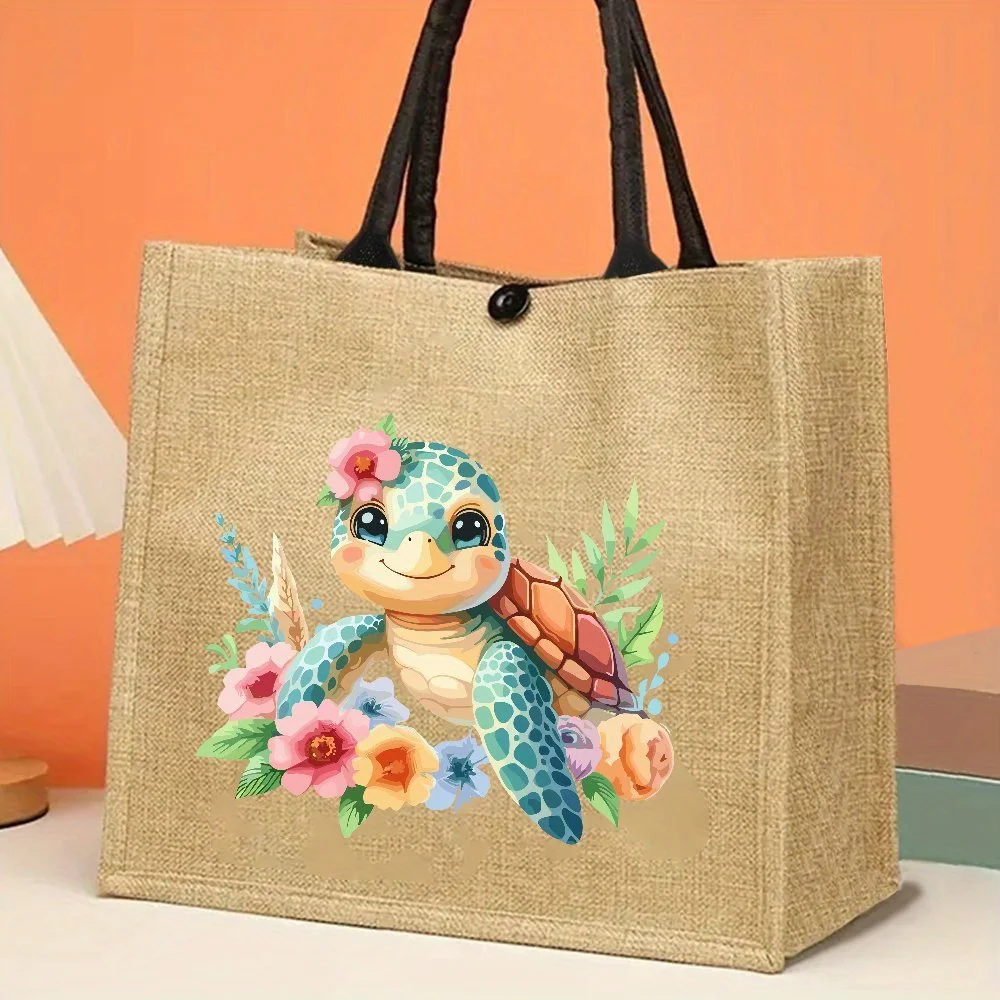 Large Capacity Sea Life Jute Tote Bag Cartoon Turtle Design with Vibrant Floral Patterns Shopping Picnics and Outdoor Adventures
Large Capacity Sea Life Jute Tote Bag Cartoon Turtle Design with Vibrant Floral Patterns Shopping Picnics and Outdoor Adventures