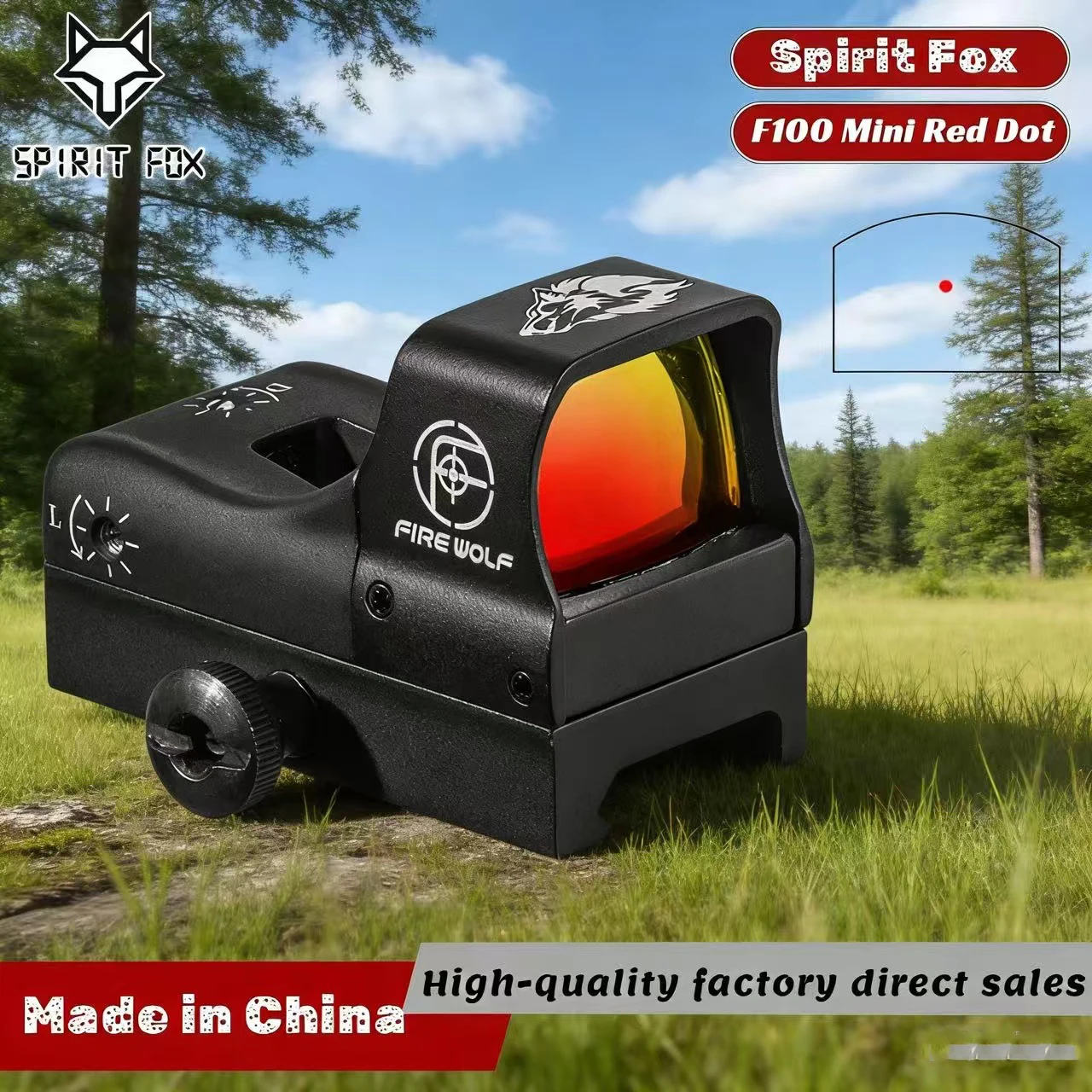FIREWOLF F100 MINI red dot sight, 20mm slot, wide field of view, high-definition red film, internal red dot, single tube magnify
FIREWOLF F100 MINI red dot sight, 20mm slot, wide field of view, high-definition red film, internal red dot, single tube magnify