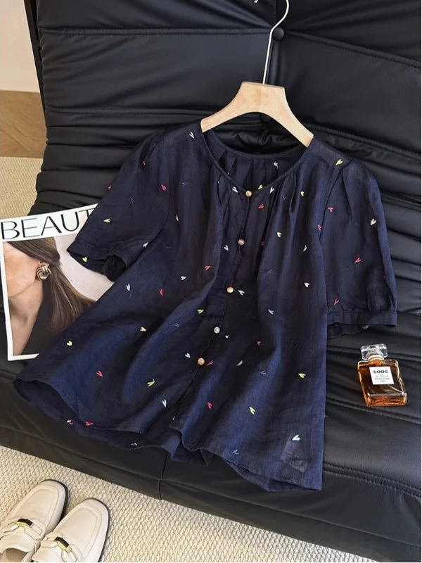 Artistic Heavy Embroidery ort Sve irt round Ne Small Heart Pattern Large Size Women's Summer Thin Cotton Linen Top
Artistic Heavy Embroidery ort Sve irt round Ne Small Heart Pattern Large Size Women's Summer Thin Cotton Linen Top