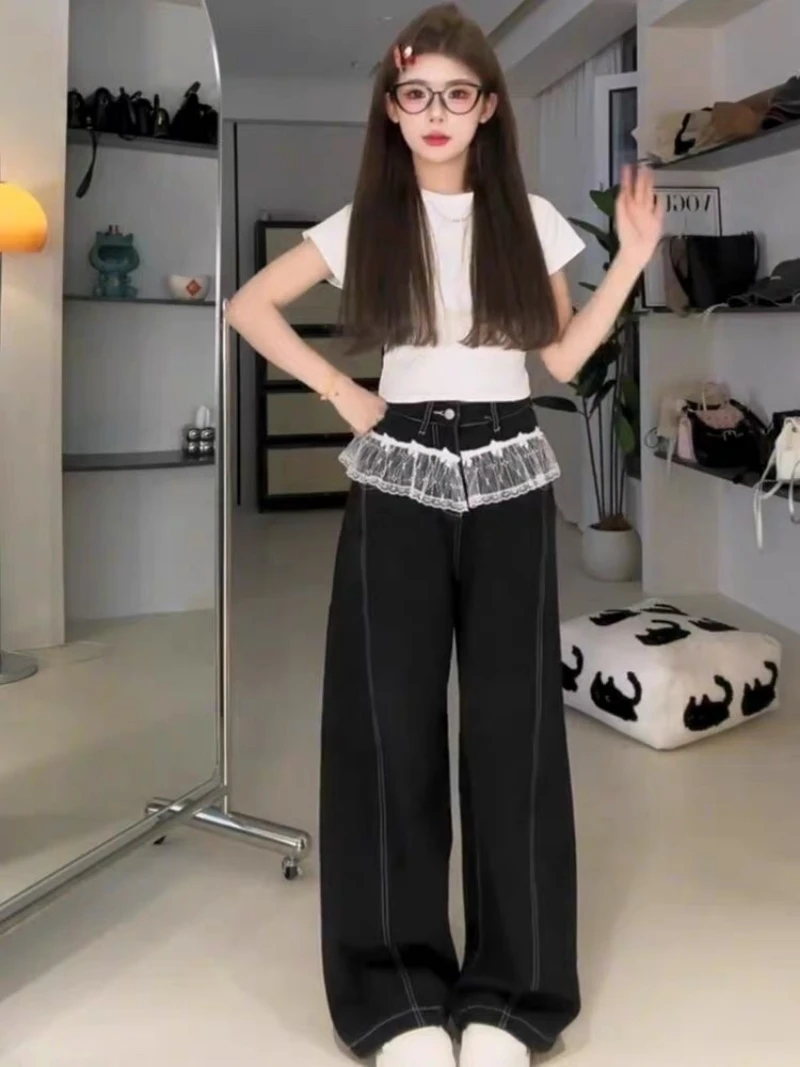 plus Size American Retro Lace Trim Splicing Jeans Women's Black Long Pants Street Style Slimming High Waist Denim Spring 2025
plus Size American Retro Lace Trim Splicing Jeans Women's Black Long Pants Street Style Slimming High Waist Denim Spring 2025