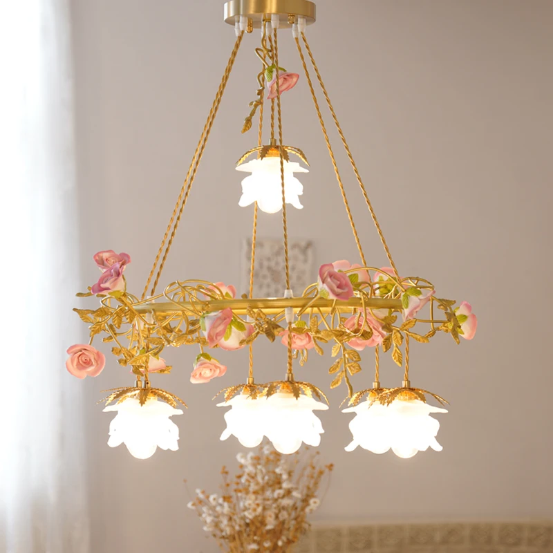 French ceramic rose dining room bedroom all copper chandelier Japanese glass pastoral cloakroom princess room lamp
French ceramic rose dining room bedroom all copper chandelier Japanese glass pastoral cloakroom princess room lamp
