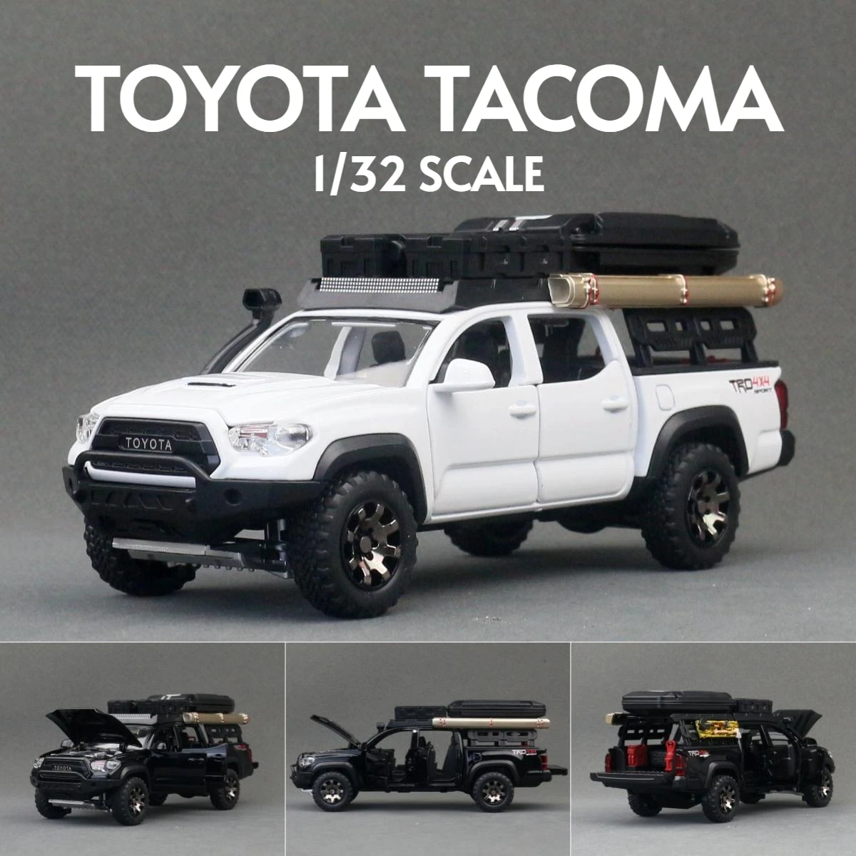 1/32 TOYOTA Tacoma Camping Pickup Toy Car Miniature Diecast Off Road Vehicle Model Pull Back Sound Light Collection Gift Boy
1/32 TOYOTA Tacoma Camping Pickup Toy Car Miniature Diecast Off Road Vehicle Model Pull Back Sound Light Collection Gift Boy