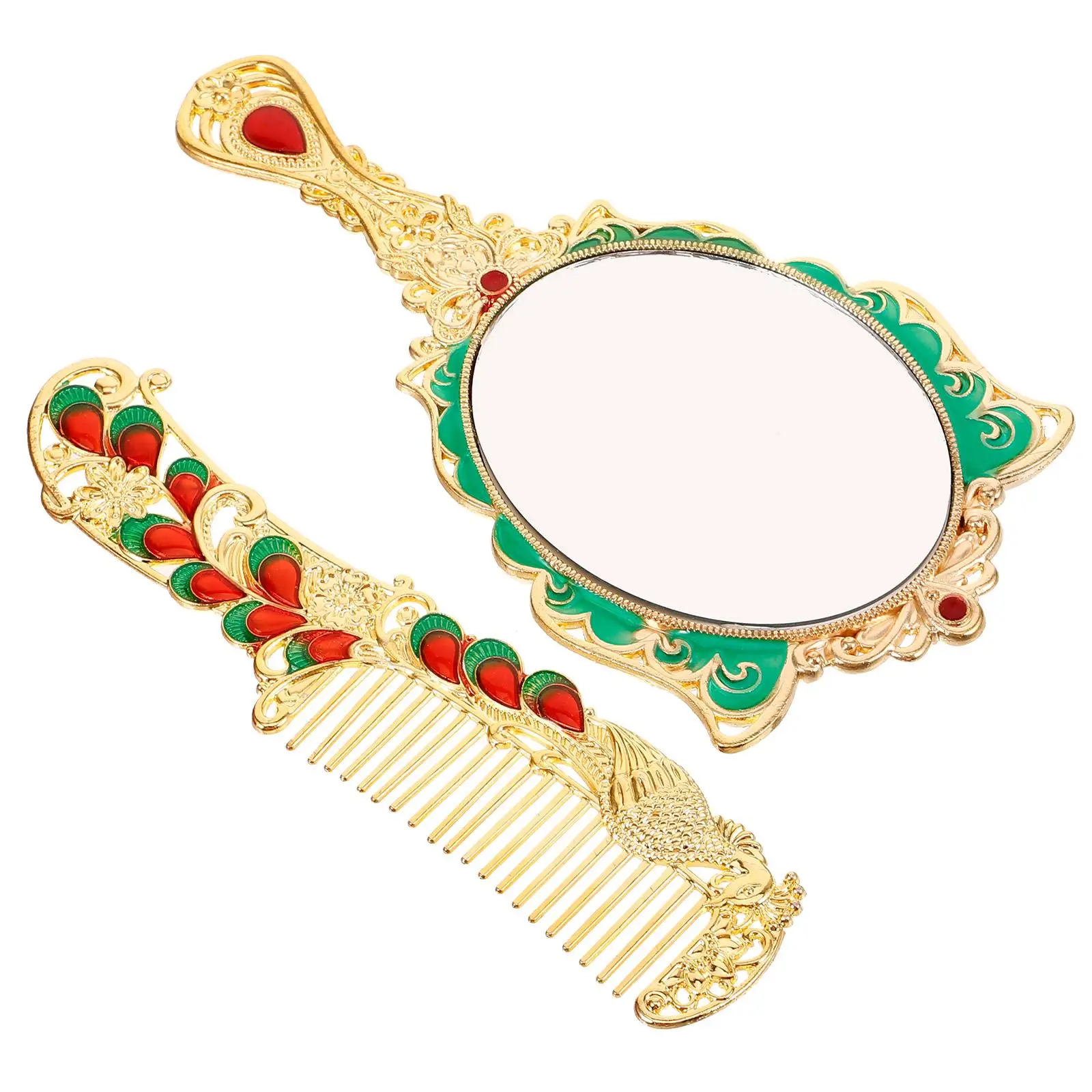 2 Pcs Palace Peacock Mirror Compact Vintage Handheld Metal Travel Makeup Kit Women Small Mirror Comb Retro Style
2 Pcs Palace Peacock Mirror Compact Vintage Handheld Metal Travel Makeup Kit Women Small Mirror Comb Retro Style
