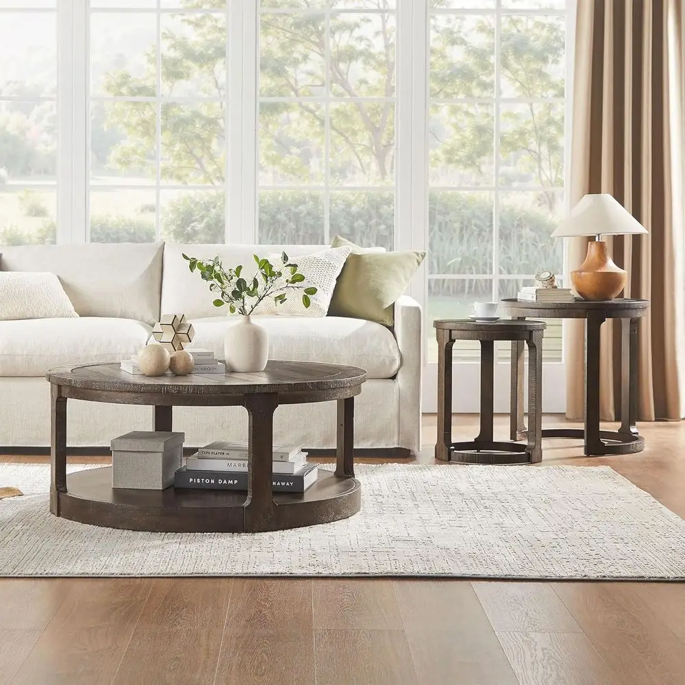 2-Tier Round Coffee Table Set with Nesting Side Table, Modern Center Table for Living Room or Office, Dark Brown
2-Tier Round Coffee Table Set with Nesting Side Table, Modern Center Table for Living Room or Office, Dark Brown