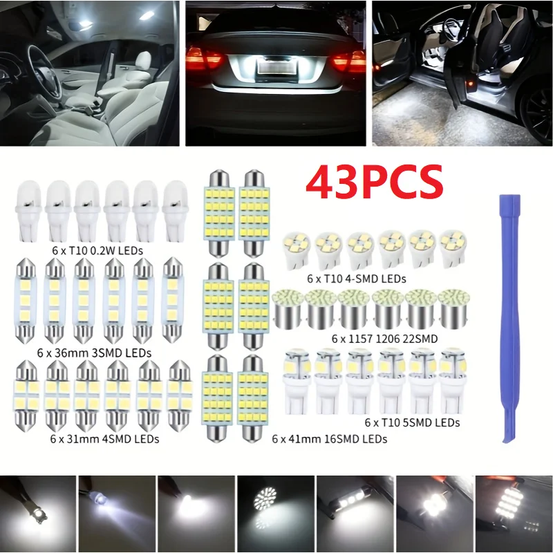 Share 43pcs interior lighting lamp LED car light T10 SMD bulb reading light 12V 6000K
Share 43pcs interior lighting lamp LED car light T10 SMD bulb reading light 12V 6000K