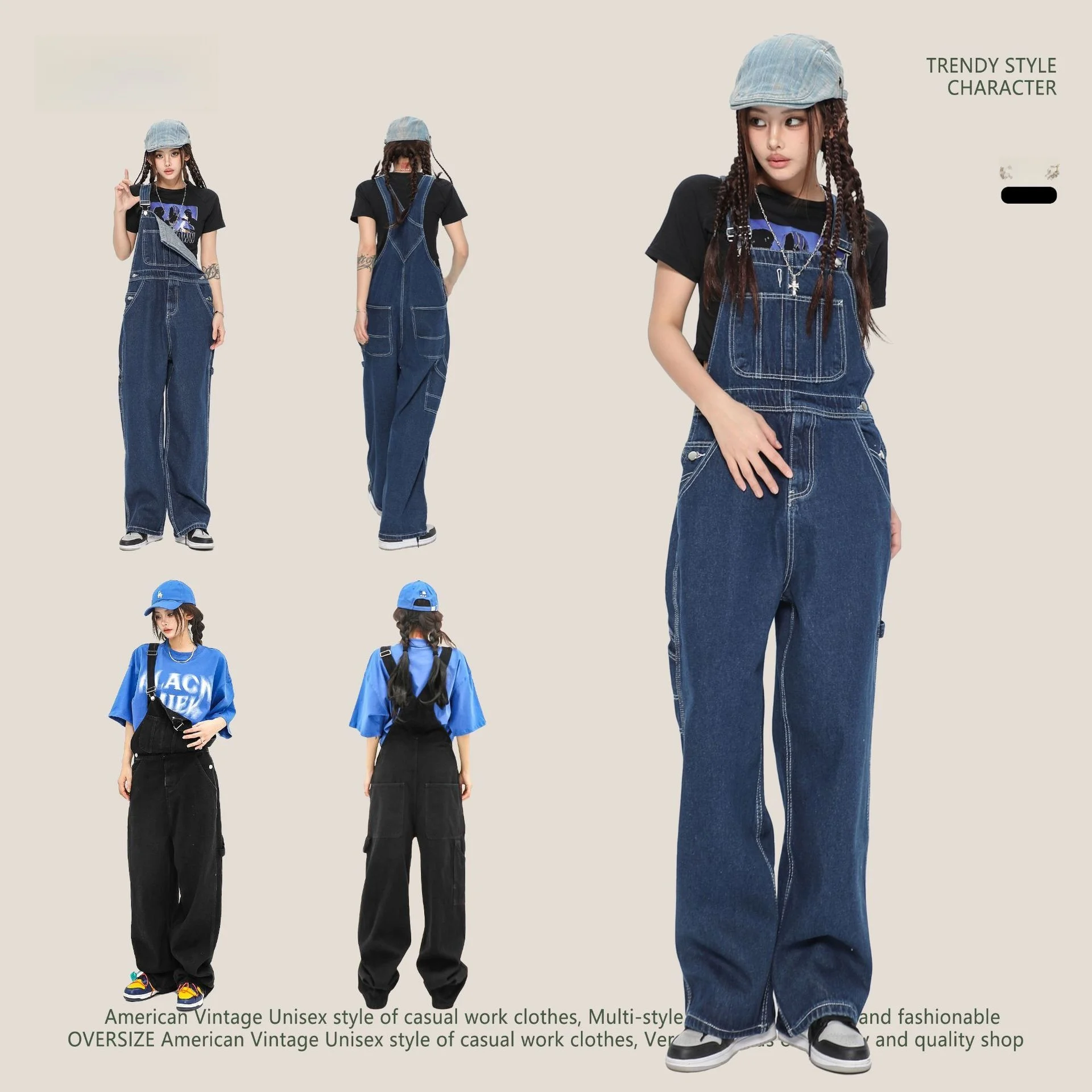 Oreeta American Sle Workwear Overalls Men's Loose Fit Denim Susps Pants Women's Casual High Waist Zipper Straight Leg
Oreeta American Sle Workwear Overalls Men's Loose Fit Denim Susps Pants Women's Casual High Waist Zipper Straight Leg