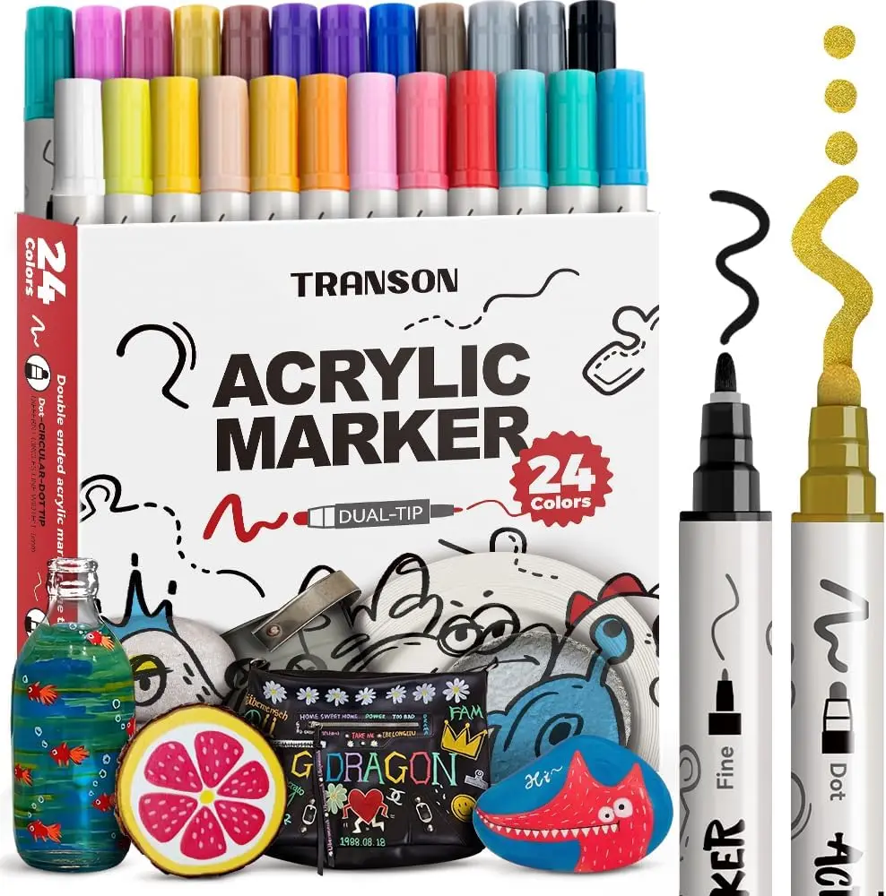 24 Color Dual-Tip Acrylic Paint Pens Set for Canvas, Rock, Wood, Leather, Ceramic, DIY Painting
24 Color Dual-Tip Acrylic Paint Pens Set for Canvas, Rock, Wood, Leather, Ceramic, DIY Painting
