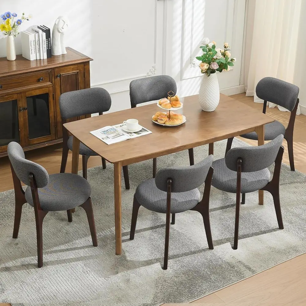 6 Elegant Century-Style Dining Chairs with Curved Backs, Padded Seats, Solid Wood Legs, Suitable for Home or Restaurant, in Grey
6 Elegant Century-Style Dining Chairs with Curved Backs, Padded Seats, Solid Wood Legs, Suitable for Home or Restaurant, in Grey
