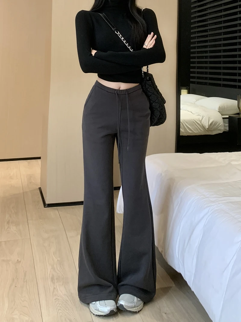 American Style Sports Drawstring Straight Leg Casual Pants For Women's Spring High Waisted Slimming Micro Flared Pants, Dark
American Style Sports Drawstring Straight Leg Casual Pants For Women's Spring High Waisted Slimming Micro Flared Pants, Dark
