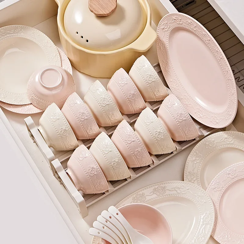 color 2025 new relief French cream style high value household rice bowl vegetable plate bowl chopsticks combination bowl
color 2025 new relief French cream style high value household rice bowl vegetable plate bowl chopsticks combination bowl