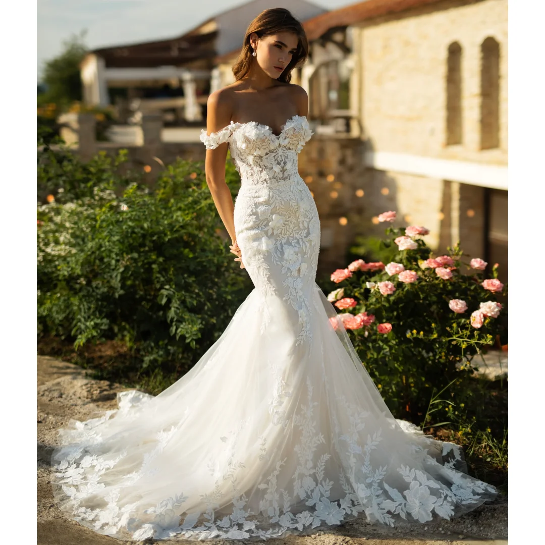 Mermaid Wedding Dresses Women Lace Vestido de Novia Off the Shoulder Buttons Evening Gown Robe De Soirée Customized
Mermaid Wedding Dresses Women Lace Vestido de Novia Off the Shoulder Buttons Evening Gown Robe De Soirée Customized