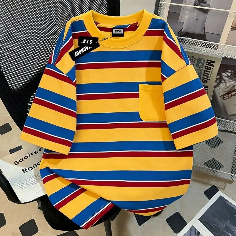 Yellow Striped TShirt Men Women 2026 Summer New Casual Loose Streetwear Couple Short Sleeve Top Oversized Heavyweight Cotton Tee
Yellow Striped TShirt Men Women 2026 Summer New Casual Loose Streetwear Couple Short Sleeve Top Oversized Heavyweight Cotton Tee