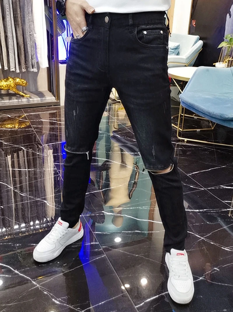 Summer New Men's Slim Fit Skinny Jeans Knee Zipper Ripped Waed Cotton Stretch Long Pants Casual Versatile Youth Trend
Summer New Men's Slim Fit Skinny Jeans Knee Zipper Ripped Waed Cotton Stretch Long Pants Casual Versatile Youth Trend