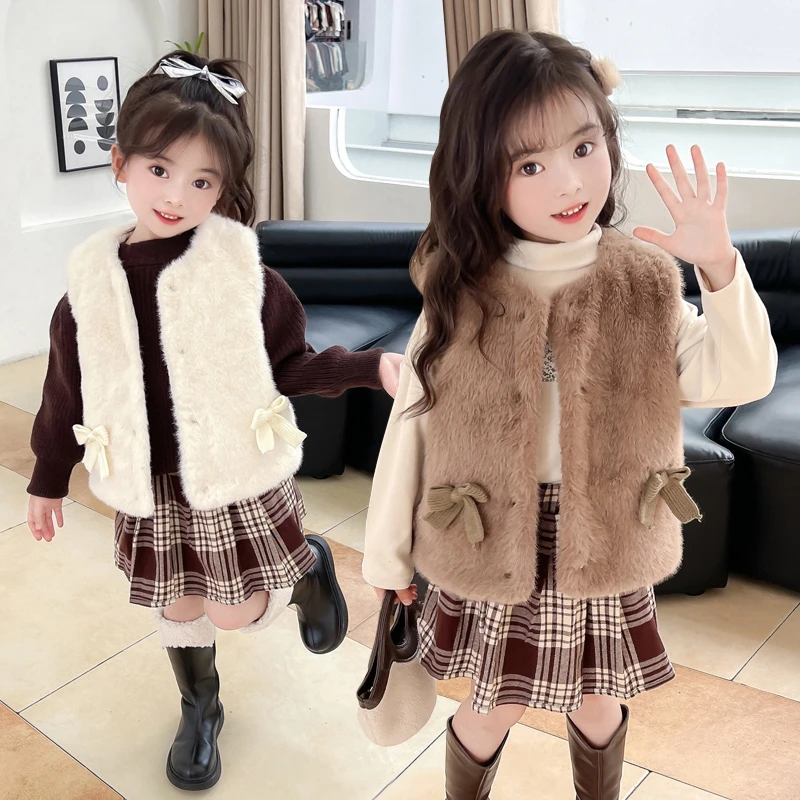 Girls' Autumn Winter Plush Set Covered Button Sleeveless Jacket Baby Shoulder Children's Fur Vest 2 Piece Set Kids Outfits TR402
Girls' Autumn Winter Plush Set Covered Button Sleeveless Jacket Baby Shoulder Children's Fur Vest 2 Piece Set Kids Outfits TR402
