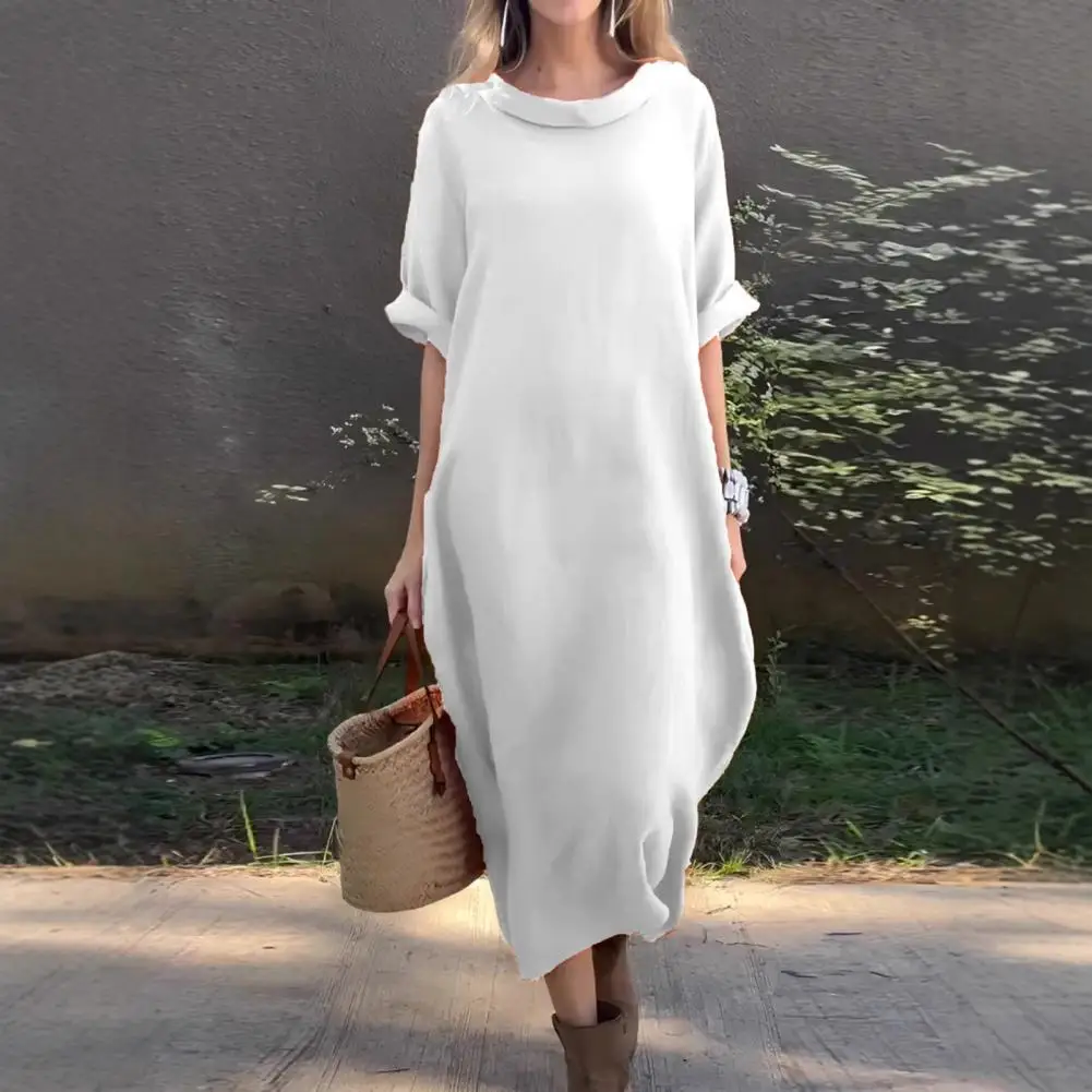 Women Long Blouse Dress Summer Short Sleeve Solid O Neck Loose Sundress Casual Vintage Oversized Quarter-sleeve Maxi Dress
Women Long Blouse Dress Summer Short Sleeve Solid O Neck Loose Sundress Casual Vintage Oversized Quarter-sleeve Maxi Dress