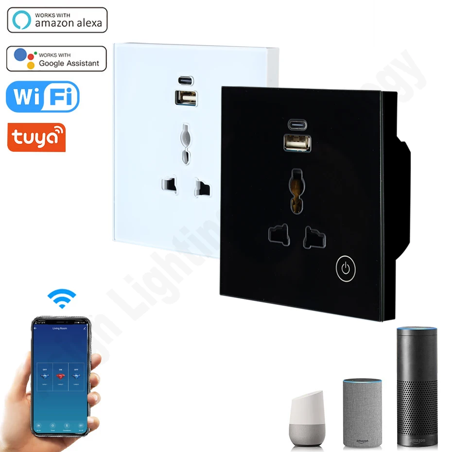 86mm Touch Wall Switch 110V/220V Universal Socket and USB Charging Port & Type C Outlet Power work with Tuya Smart APP Control
86mm Touch Wall Switch 110V/220V Universal Socket and USB Charging Port & Type C Outlet Power work with Tuya Smart APP Control