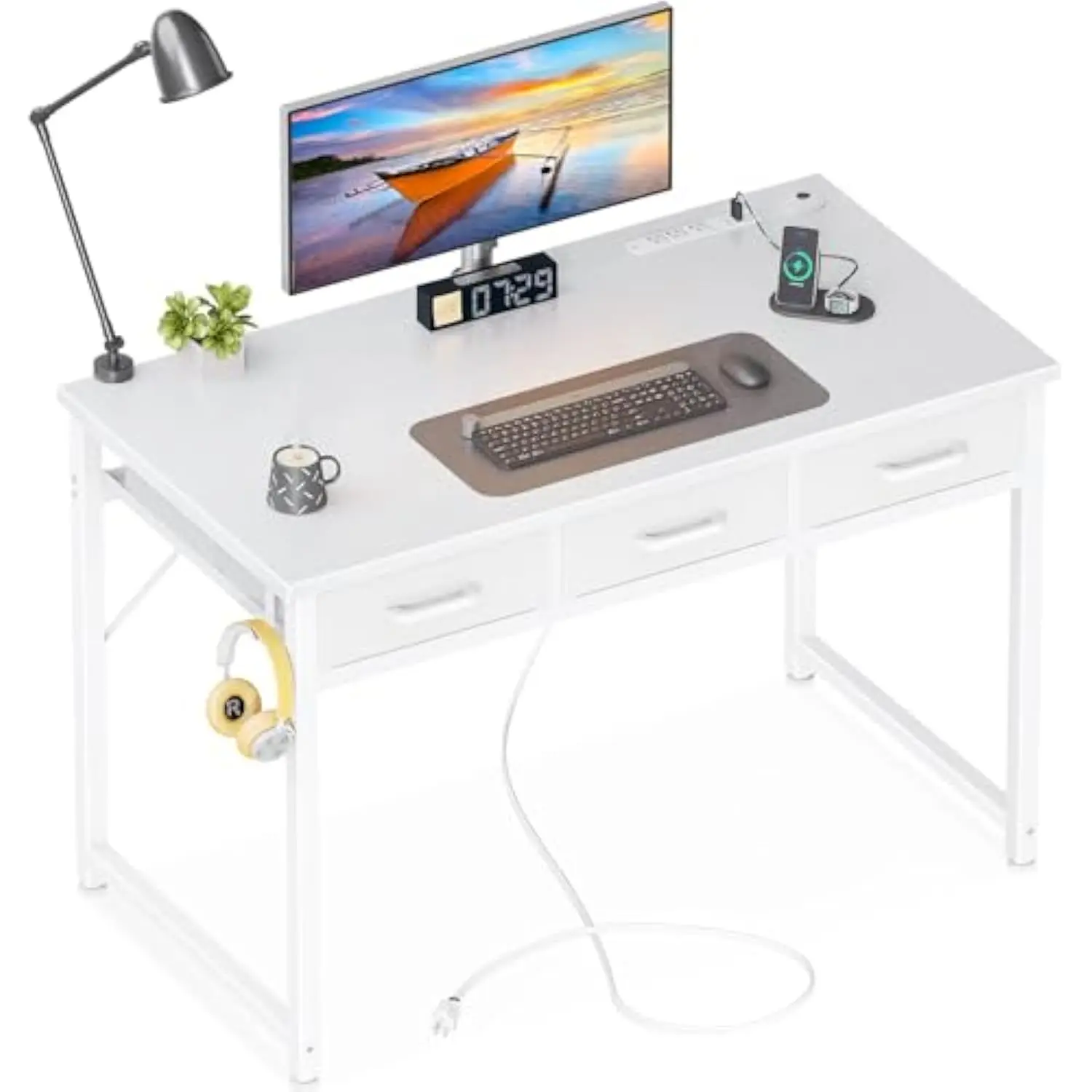 40 英寸 Small Computer Desk with 3 Fabric Drawers, Office Desk with Usb/Type-C Charging Ports & Power Outlets, Vanity Desk Wit
40 英寸 Small Computer Desk with 3 Fabric Drawers, Office Desk with Usb/Type-C Charging Ports & Power Outlets, Vanity Desk Wit
