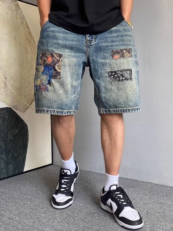 Retro Patchwork Embroidered Denim Shorts Men's Loose Straight Leg Five-Quarter Youth Thin Trendy mid Waist Jeans Casual Wear
Retro Patchwork Embroidered Denim Shorts Men's Loose Straight Leg Five-Quarter Youth Thin Trendy mid Waist Jeans Casual Wear