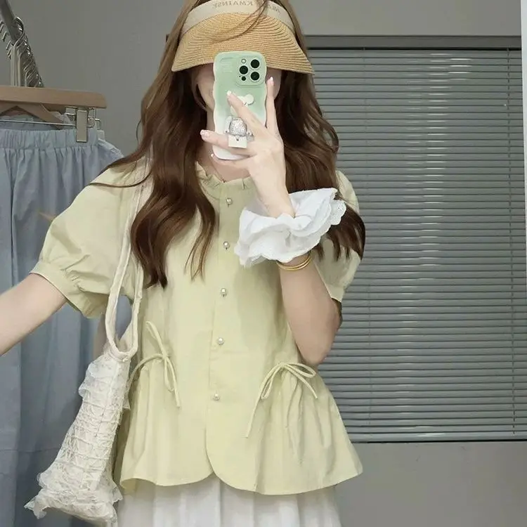 Short Sleeve Shirts Womens Lace Embroidered Pintuck Loose Shirt Party Sweet Feminine Artistic Statement Student Youthful Glam
Short Sleeve Shirts Womens Lace Embroidered Pintuck Loose Shirt Party Sweet Feminine Artistic Statement Student Youthful Glam