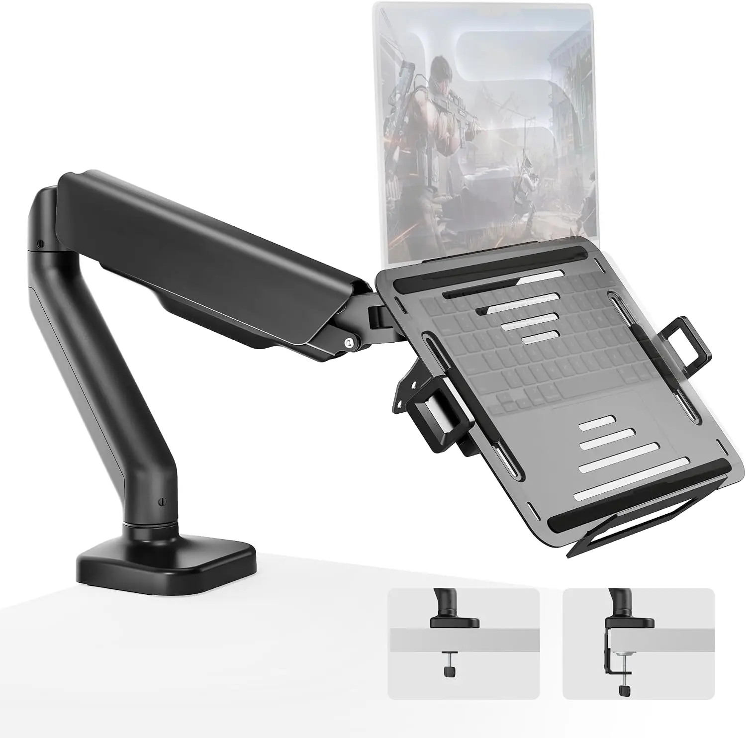 2-in-1 Laptop & Monitor Arm Mount, Adjustable Desk Stand for 18" Notebook & 32" Screen, VESA 75/100, Clamp/Grommet, Black
2-in-1 Laptop & Monitor Arm Mount, Adjustable Desk Stand for 18" Notebook & 32" Screen, VESA 75/100, Clamp/Grommet, Black